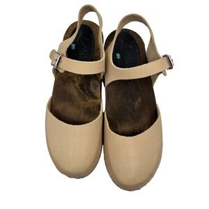 Lotta Swedish Low Wood Clog Sandal Tan Leather Mary Jane Womens EU 42